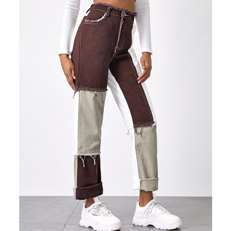 Patchwork Pocket High Waist Denim Jeans