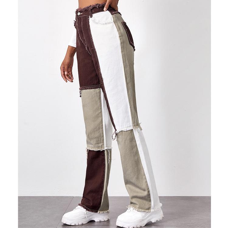 Patchwork Pocket High Waist Denim Jeans