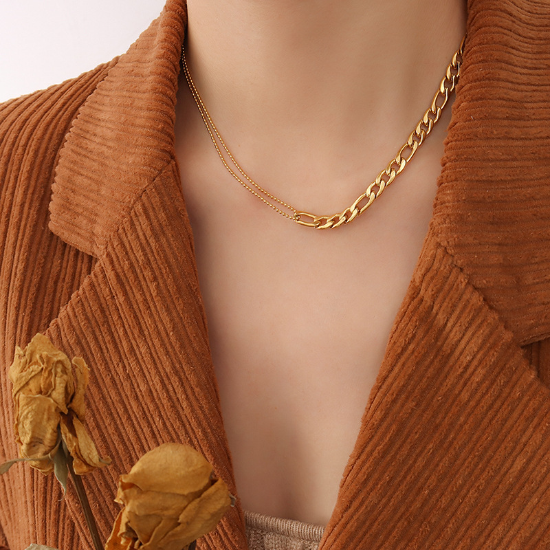 Link Chain Splicing Metallic Sphere Necklace & Bracelet Set