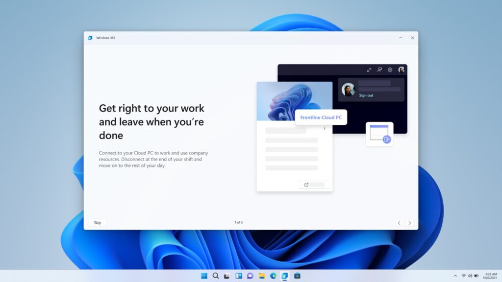 Screenshot of the end user login screen for a Windows 365 Frontline Cloud PC