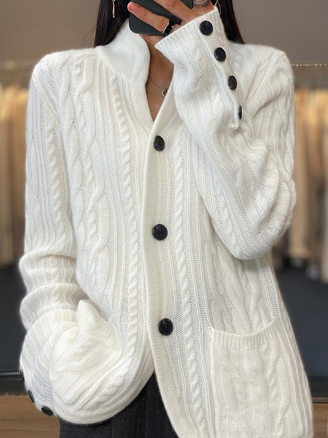 [Copy]White Button Front Pocket Sweater Cardigan